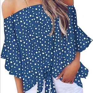 Blue and White Polka Dot Off The Shoulder Top